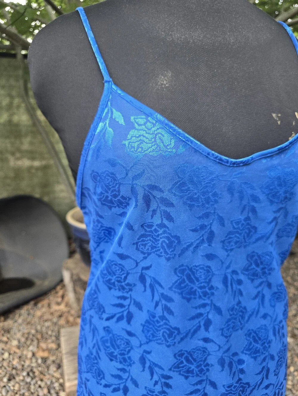 Vtg 80s Blue Floral Lace Sheer Slip Dress Whimisgoth 90s Grunge Romantic Boudoir - Picture 2 of 7